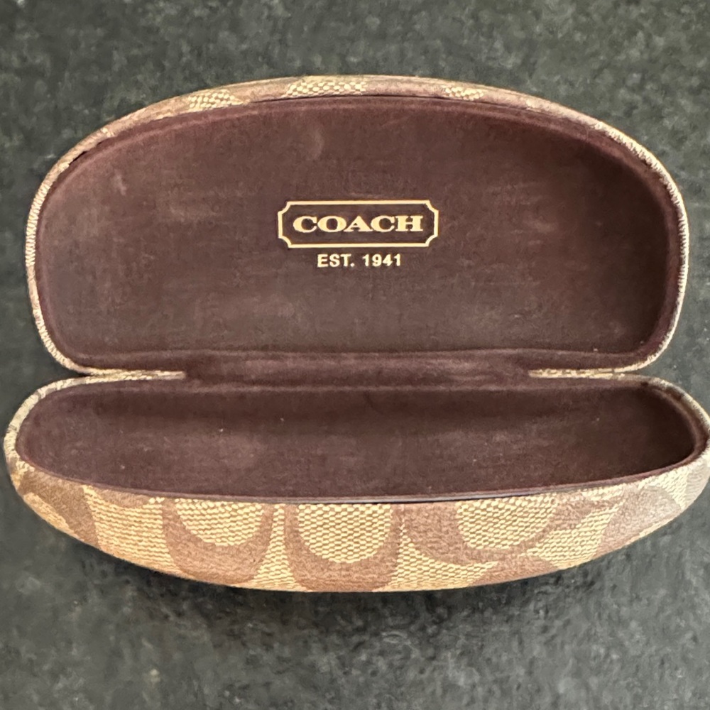 Coach Brown/Tan Signature Eyewear Case with Gold Logo